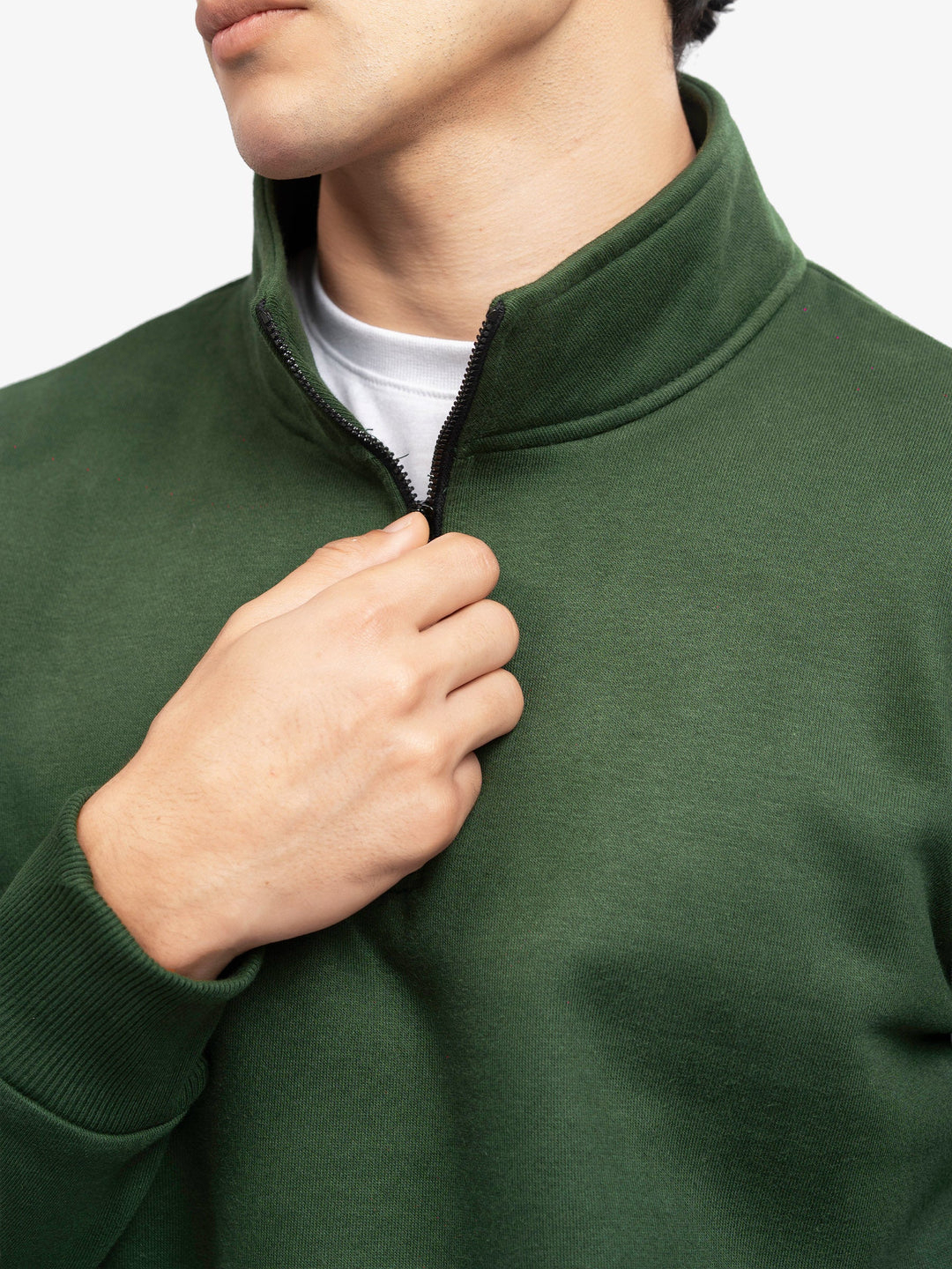 Brumano Mens RTW Solids Cotton 1 Piece Green Fleece Mock Neck Winter Collection