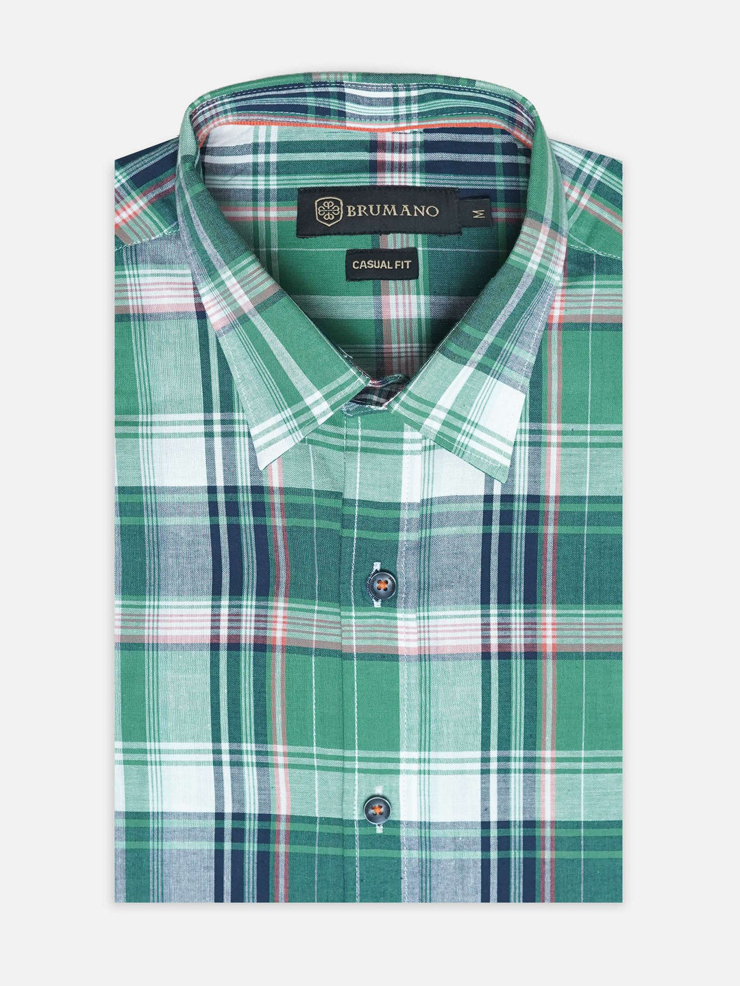 Brumano Mens RTW Solids Cotton Shirt Green Checkered Western Collection