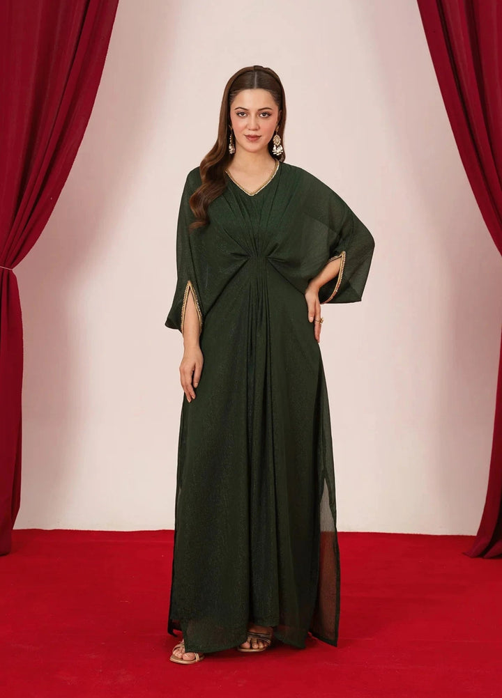 Mataish Women RTW Solids Chiffon 1 Piece Suit Green Kaftan - Festive Collection