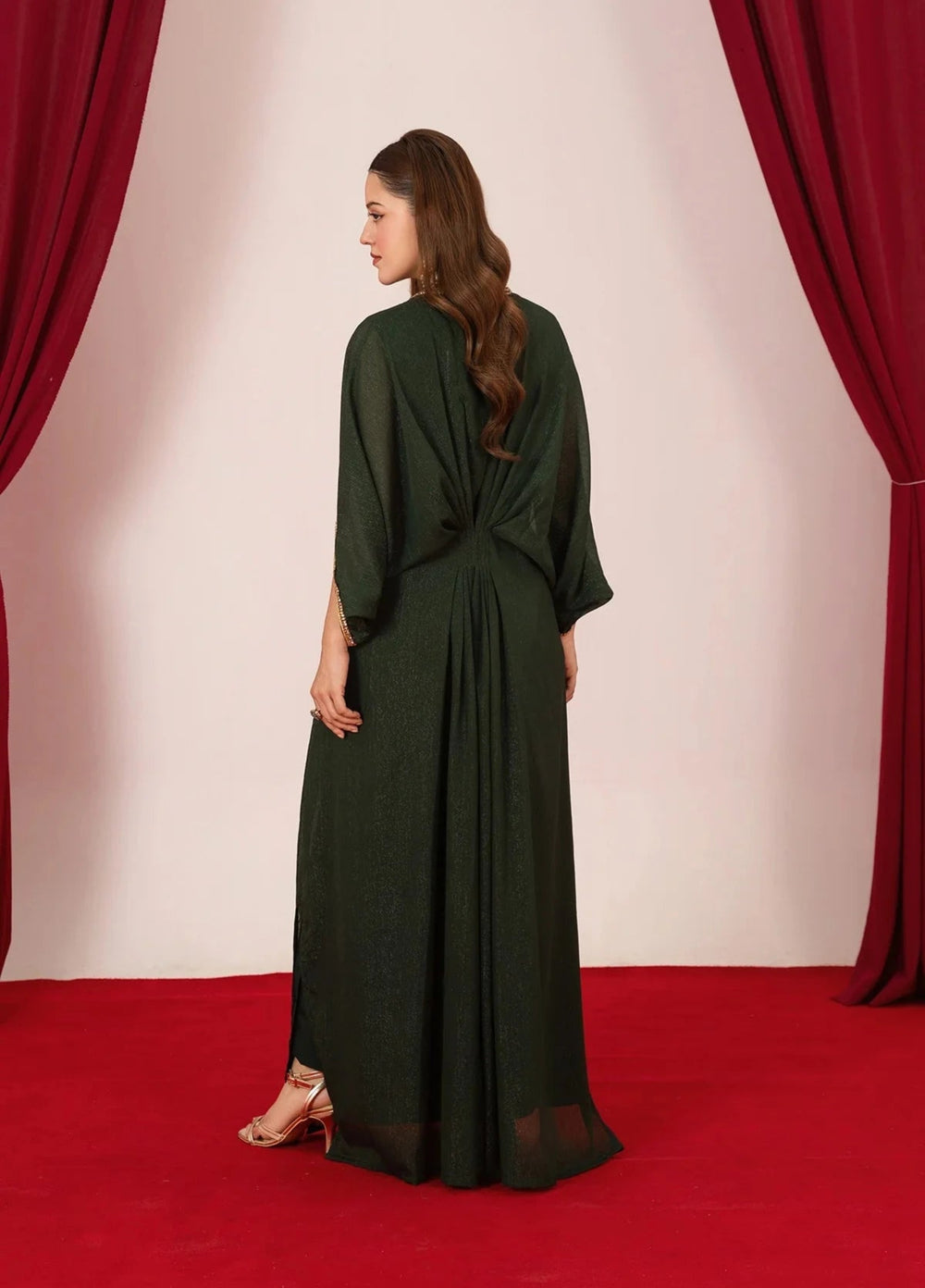 Mataish Women RTW Solids Chiffon 1 Piece Suit Green Kaftan - Festive Collection