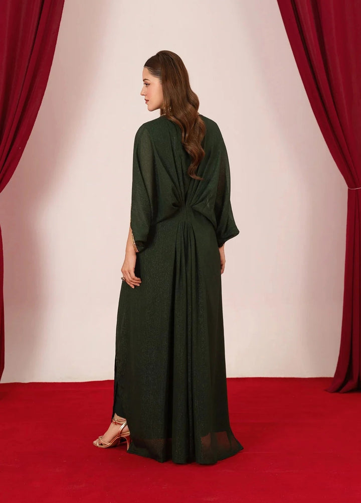 Mataish Women RTW Solids Chiffon 1 Piece Suit Green Kaftan - Festive Collection