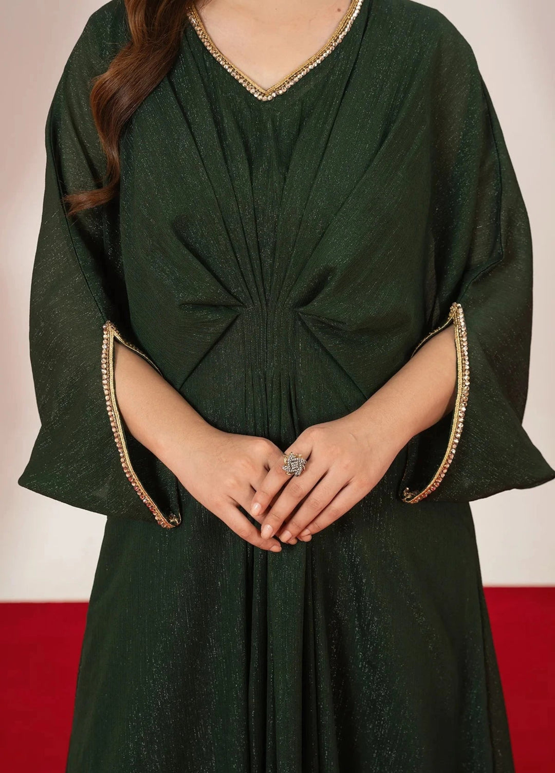 Mataish Women RTW Solids Chiffon 1 Piece Suit Green Kaftan - Festive Collection