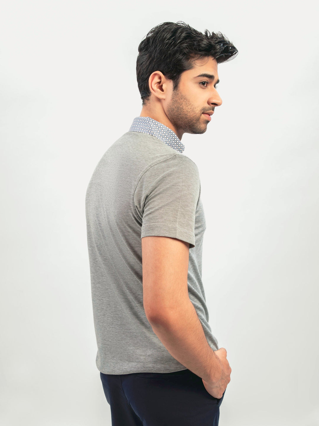 Brumano  Printed Cotton Polo Green Mercerized Pique Polo With Printed Collar