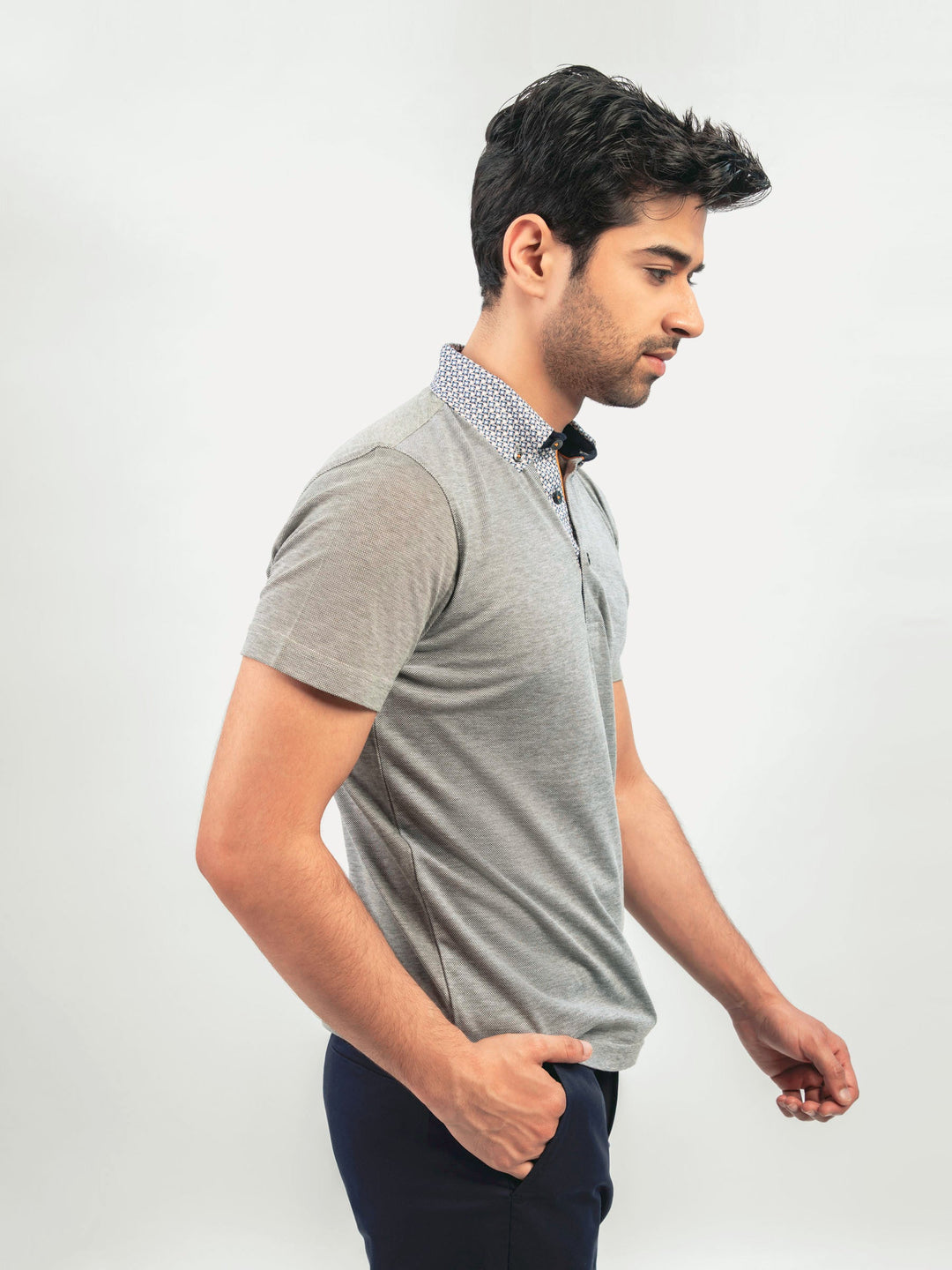 Brumano  Printed Cotton Polo Green Mercerized Pique Polo With Printed Collar