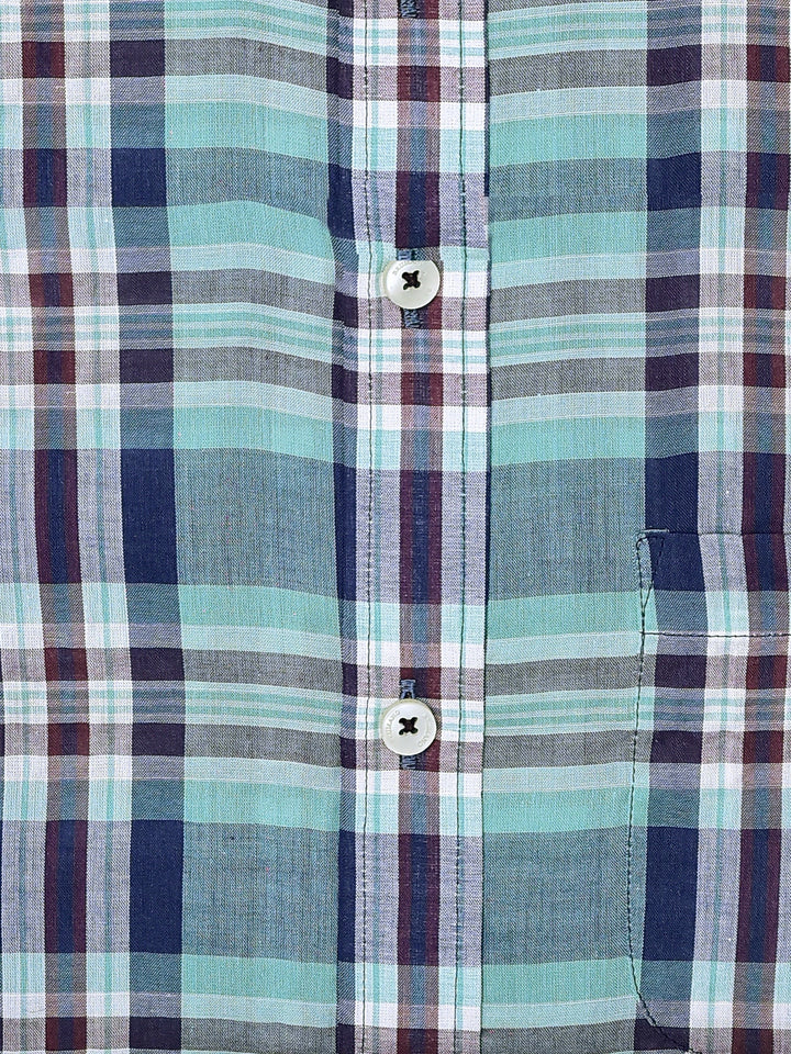 Green Tartan Plaid Light Weight Seersucked Shirt