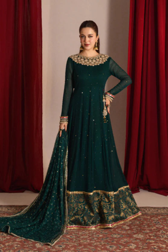 Zaaviay Green Grace Embroidered Chiffon Suit Pret 3 Piece Festive Collection