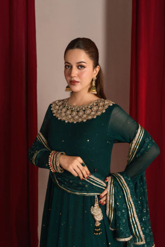 Zaaviay Green Grace Embroidered Chiffon Suit Pret 3 Piece Festive Collection