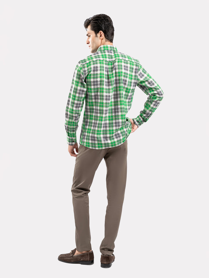 Brumano Ready To Wear Shirts Men 1 Piece Cotton Green & Grey Linen Checkered Button Down Shirt 0-31-025-4691 - Summer Collection