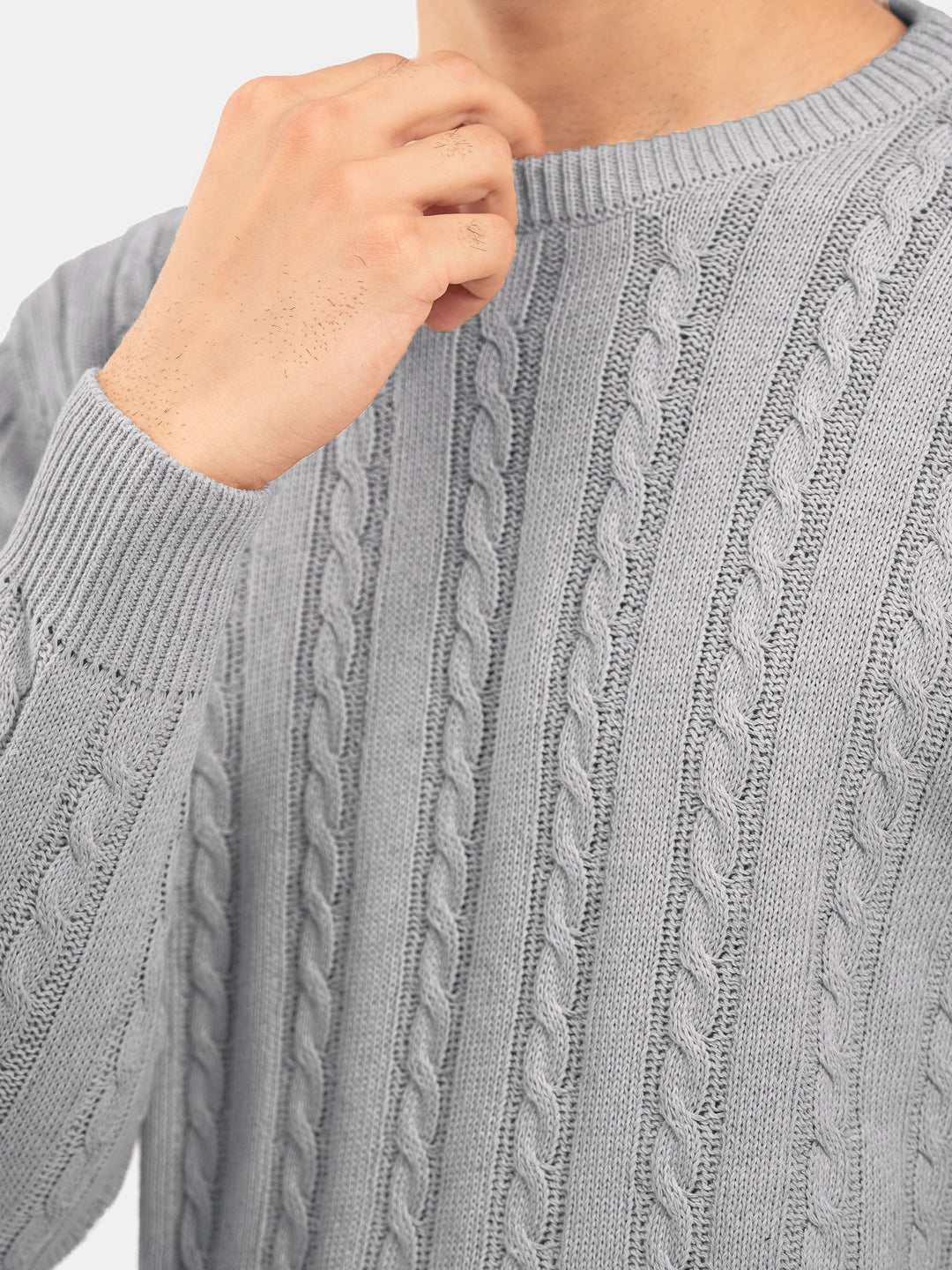 Brumano Mens RTW Solids Cotton 1 Piece Suit Grey Cable Crew Neck Winter Collection