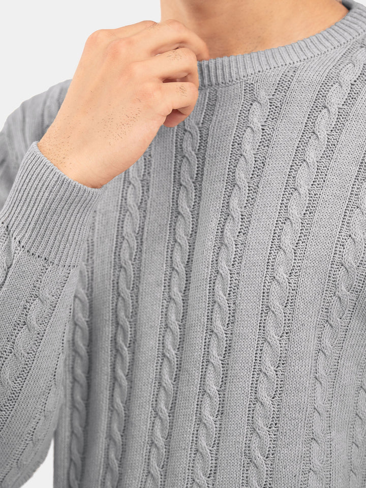 Brumano Mens RTW Solids Cotton 1 Piece Suit Grey Cable Crew Neck Winter Collection