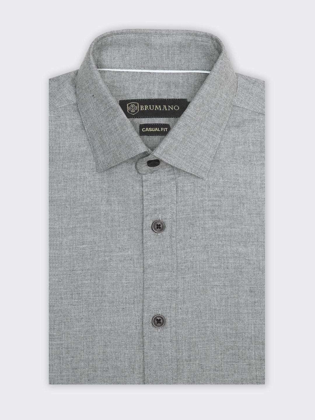 Brumano Mens RTW Solids Cotton Shirt Grey Melange Flannel Western Collection
