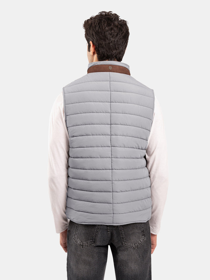 Brumano Mens RTW Solids Poly Jacket Suit Grey Puffer With Leather Detailing Winter Collection