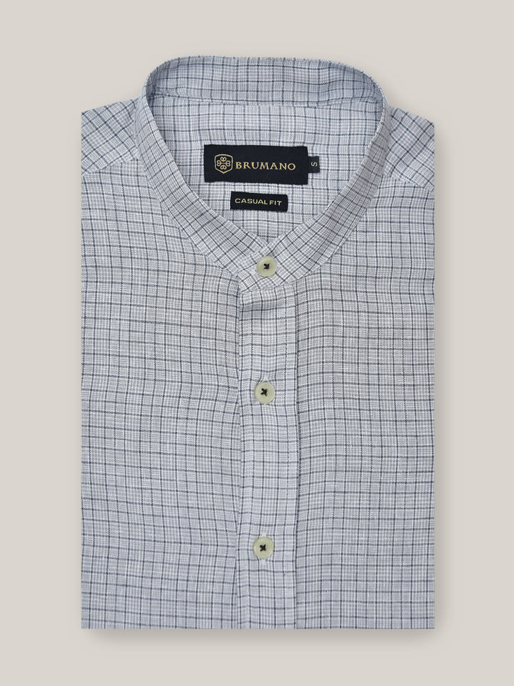 Brumano Ready To Wear Shirts Men 1 Piece Cotton Grey Cotton/Linen Mao Collar Checkered Shirt 0-31-023-2169 - Summer Collection