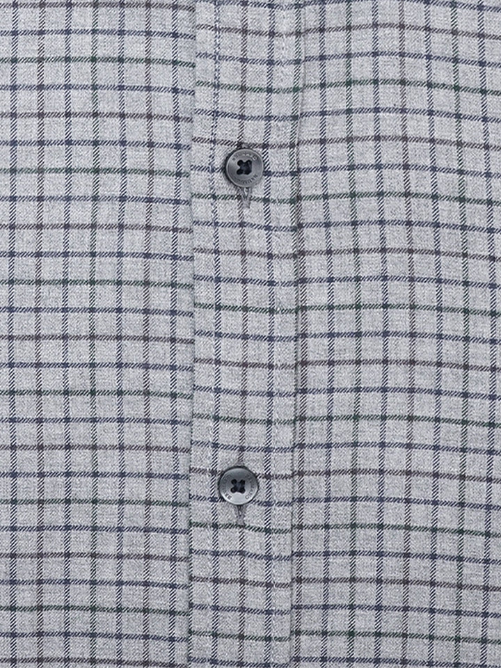 Brumano Ready To Wear Shirts Men 1 Piece Cotton Grey Flannel Gingham Checkered Shirt 0-31-025-4522 - Summer Collection