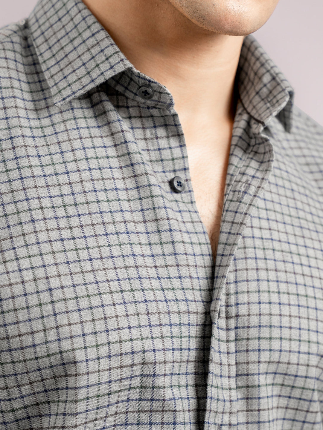 Brumano Ready To Wear Shirts Men 1 Piece Cotton Grey Flannel Gingham Checkered Shirt 0-31-025-4522 - Summer Collection