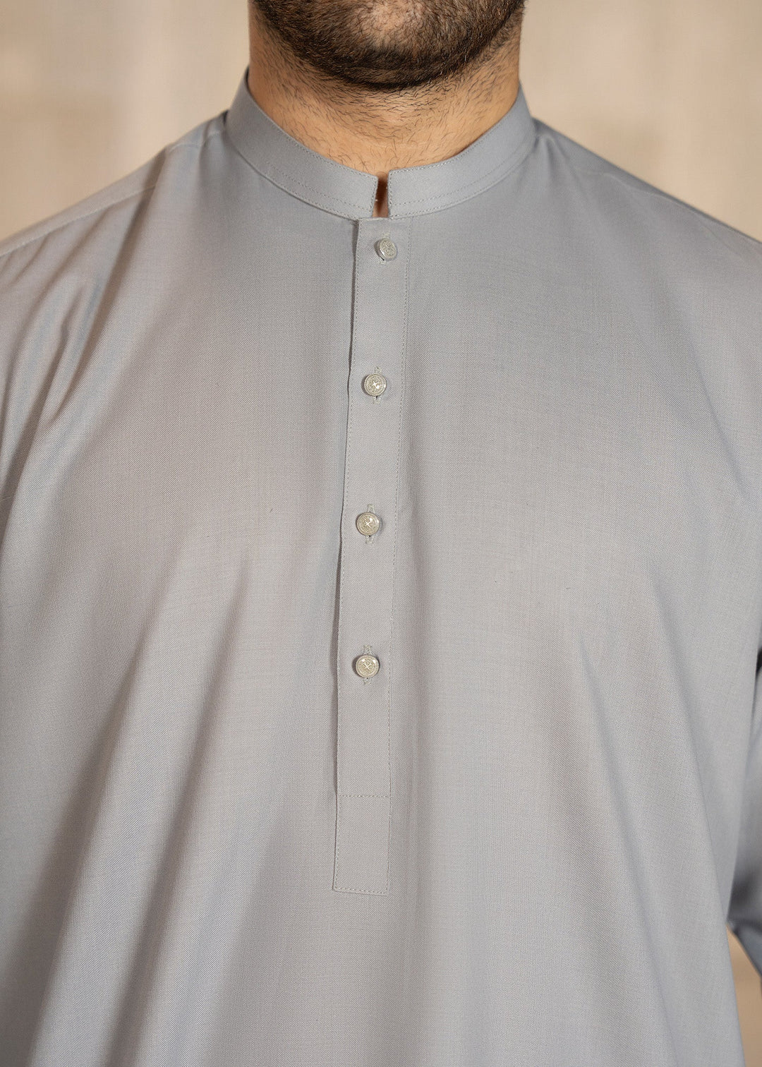 Buraq Men RTW Solids Wash N Wear Kurta Shalwar Suit Grey Casual Collection