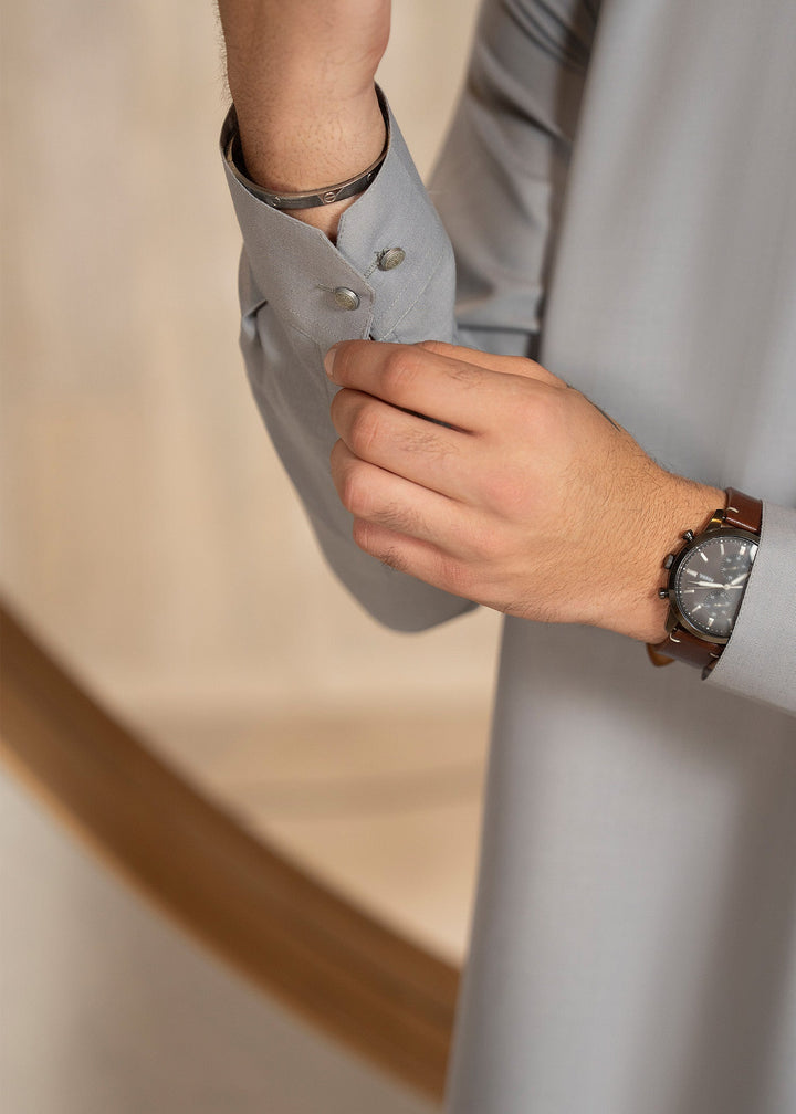 Buraq Men RTW Solids Wash N Wear Kurta Shalwar Suit Grey Casual Collection