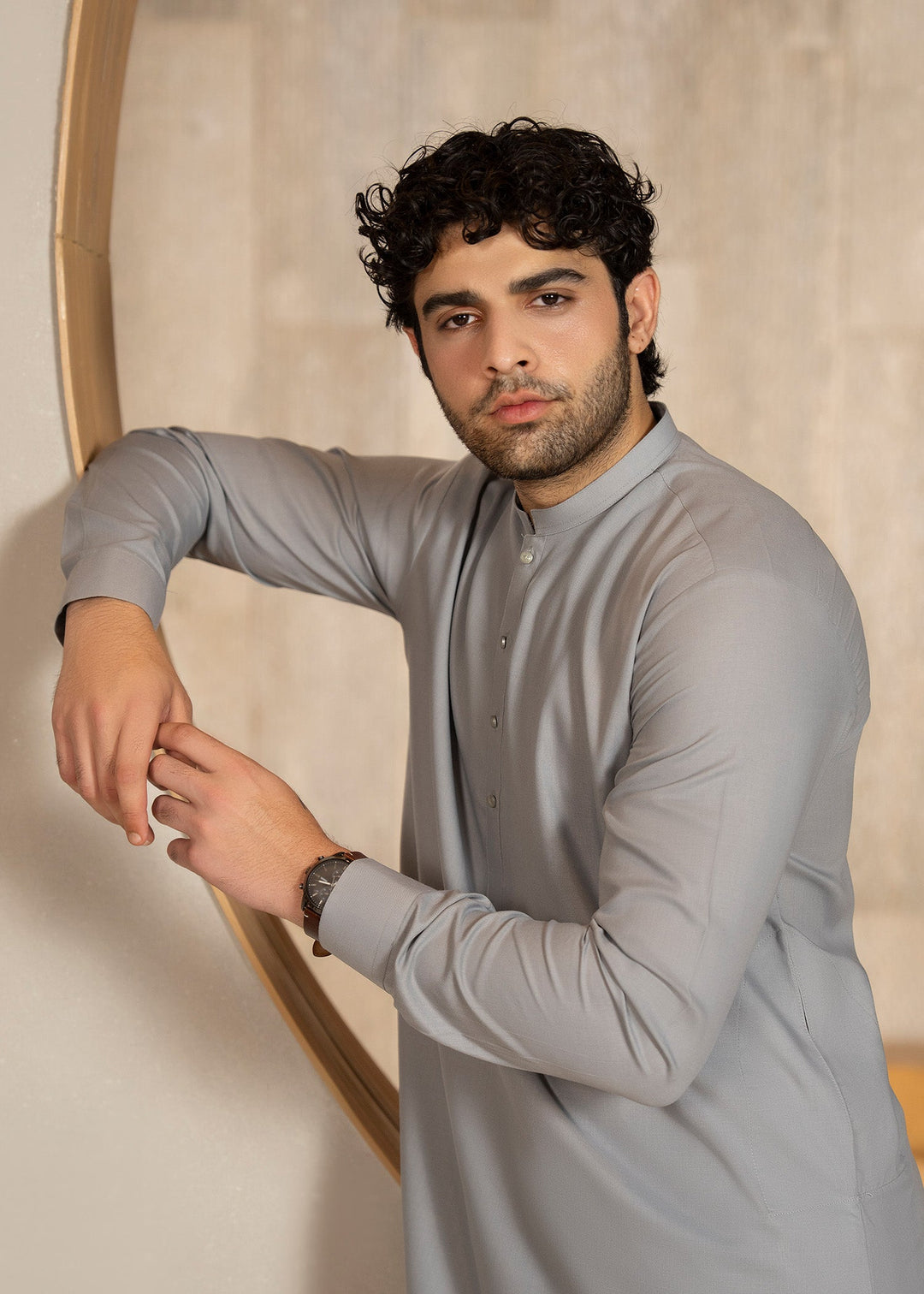 Buraq Men RTW Solids Wash N Wear Kurta Shalwar Suit Grey Casual Collection