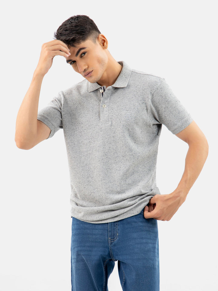 Brumano  Solids Cotton Polo Grey Neppy Cotton Basic Polo