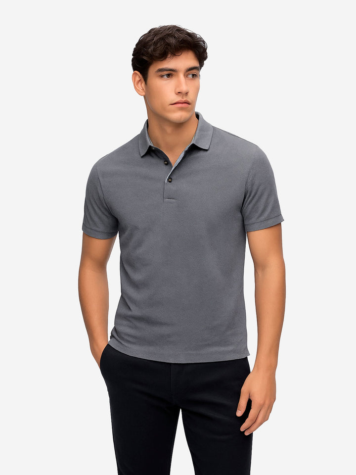 Brumano  Solids Cotton Polo Grey Self Collar Polo With Contrasting Detailing