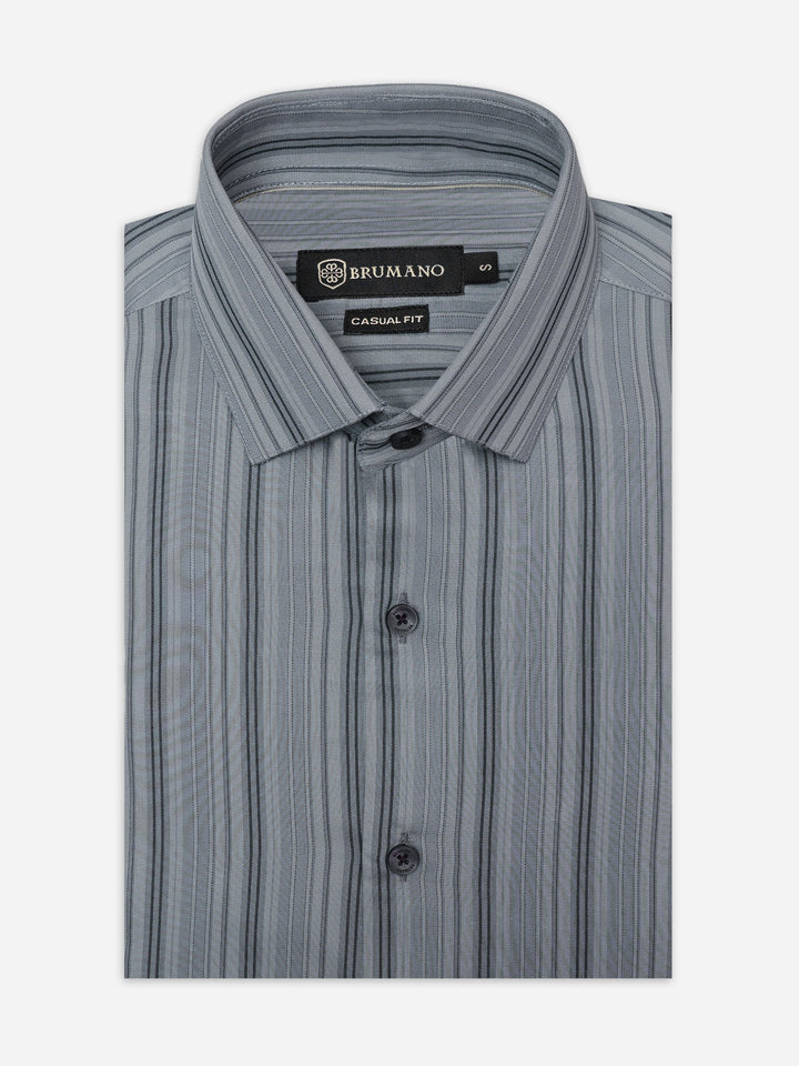 Brumano Ready To Wear Shirts Men 1 Piece Cotton Grey Striped Formal Shirt 0-31-025-4171 - Summer Collection