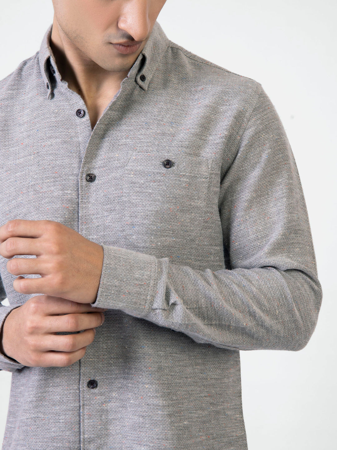 Brumano Ready To Wear Shirts Men 1 Piece Cotton Grey Structured Dobby Shirt With Multi Color Neps 0-31-025-3639 - Summer Collection