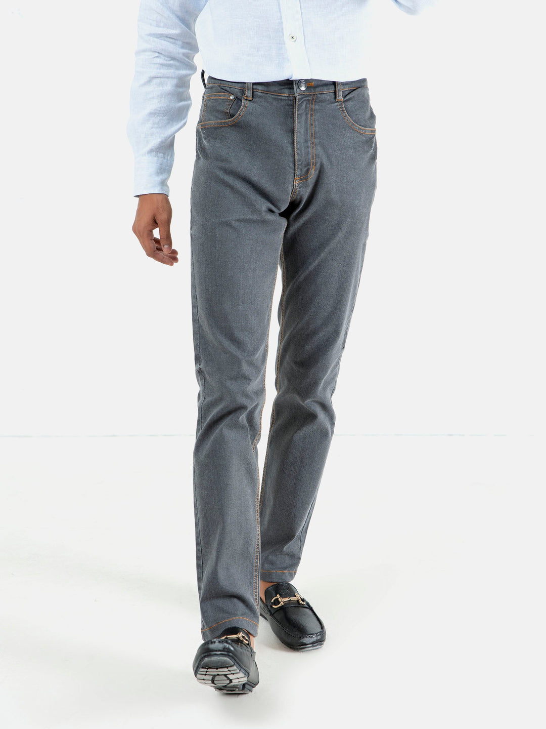 Brumano Mens Pants RTW Solids Cotton Grey Washed Slim Fit Casual Collection