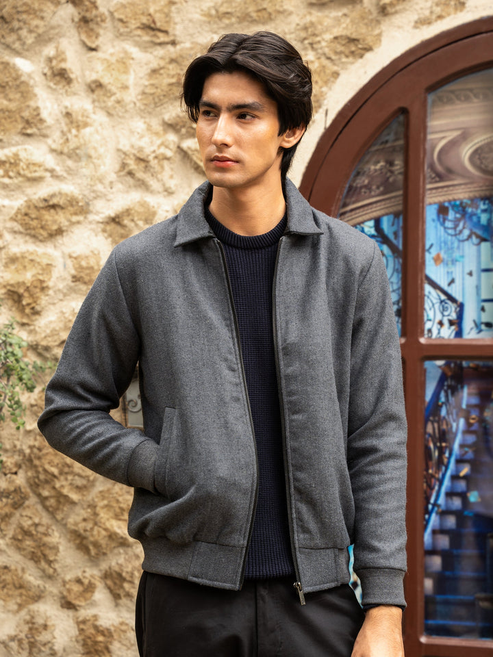 Brumano Ready To Wear Solids  Wool 1 Piece Men Grey Wool Blended Jacket With Detachable Collar 0-11-025-4324 - Winter Collection