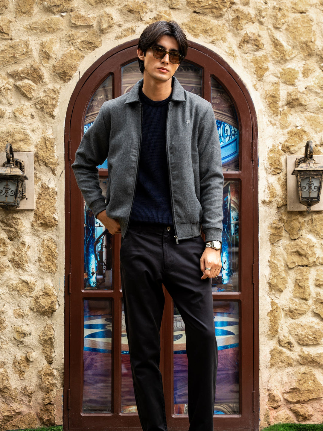 Brumano Ready To Wear Solids  Wool 1 Piece Men Grey Wool Blended Jacket With Detachable Collar 0-11-025-4324 - Winter Collection