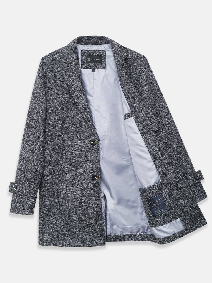 Brumano Mens RTW Solids Wool 1 Piece Grey Over Coat Blended Winter Collection