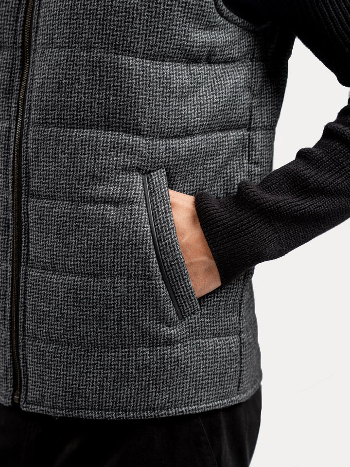 Brumano Ready To Wear Solids Cotton 1 Piece Men Grey & Black Patterned Wool Structured Sleeveless Zipper Jacket 0-12-025-4327 - Winter Collection
