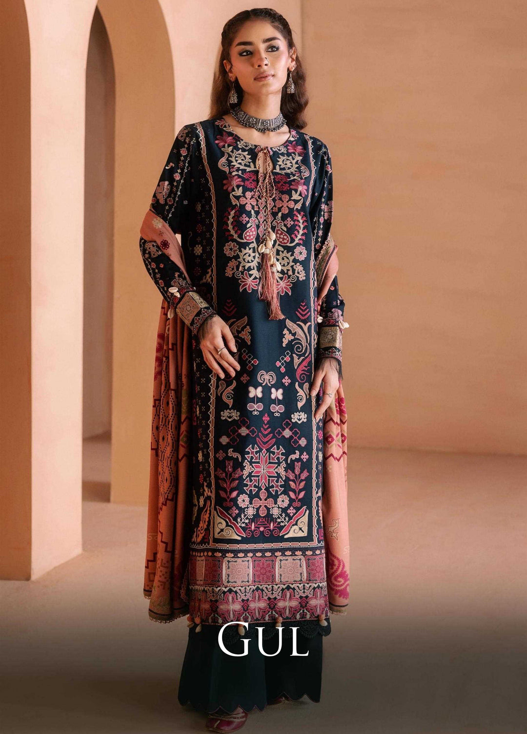 One Nation by Florent Unstitched Embroidered Viscose 3 Piece Suit FL26UON Gul - Casual Collection