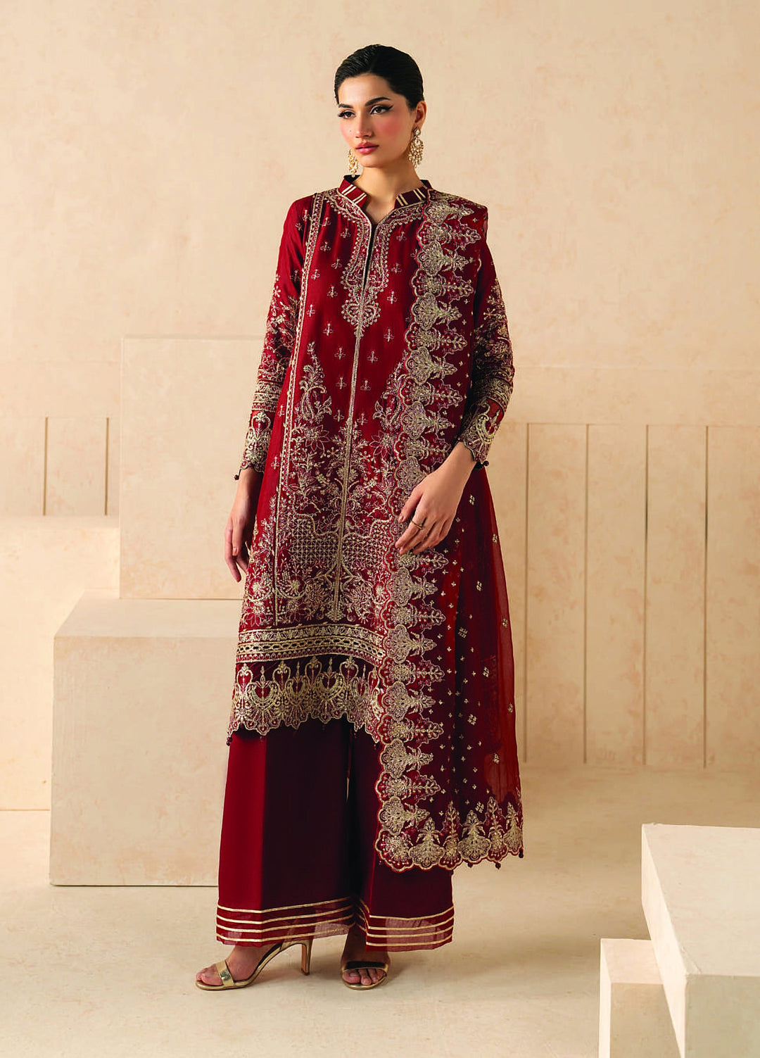 Syleena by Gulaal Unstitched Embroidered Raw Silk 3 Piece Suit GL26USR Rossella SD-23 - Festive Collection