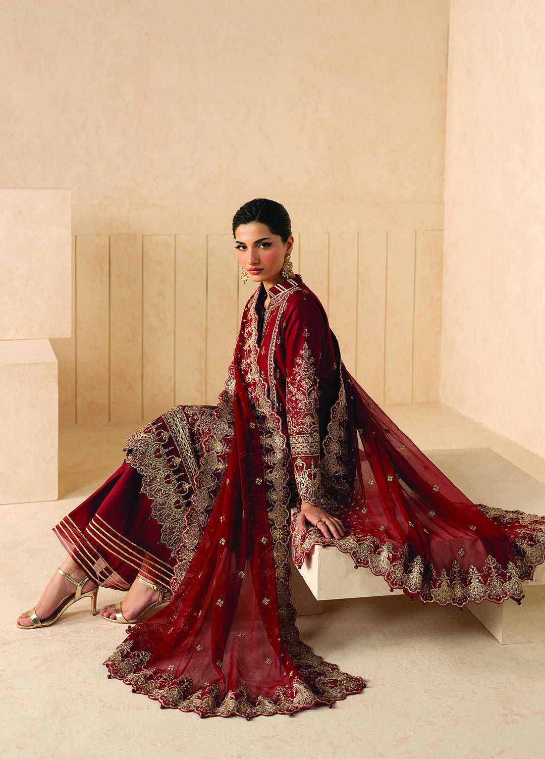 Syleena by Gulaal Unstitched Embroidered Raw Silk 3 Piece Suit GL26USR Rossella SD-23 - Festive Collection
