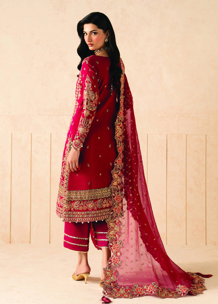 Syleena by Gulaal Unstitched Embroidered Raw Silk 3 Piece Suit GL26USR Rubine SD-27 - Festive Collection