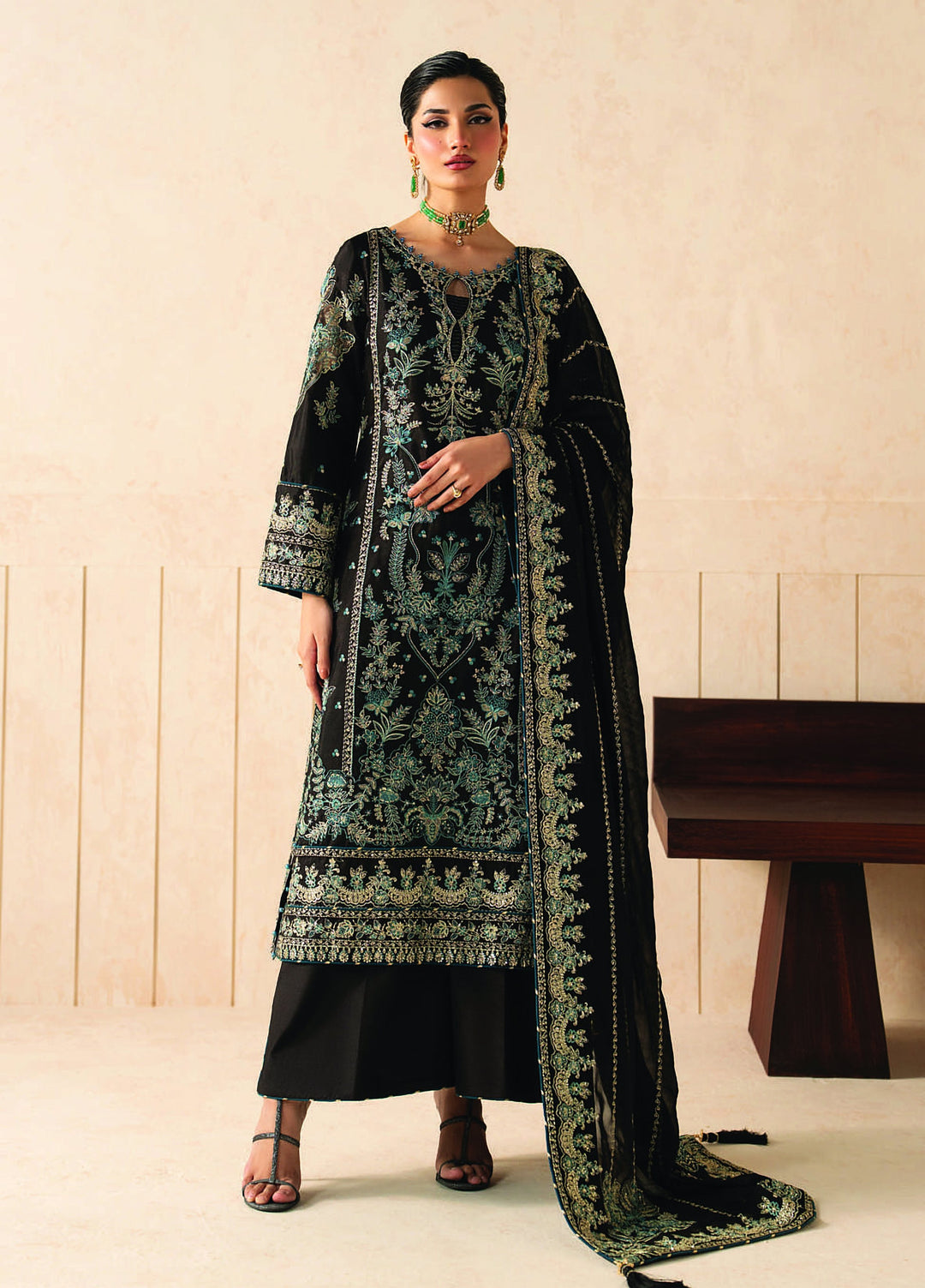 Syleena by Gulaal Unstitched Embroidered Raw Silk 3 Piece Suit GL26USR Serpentine SD-22 - Festive Collection