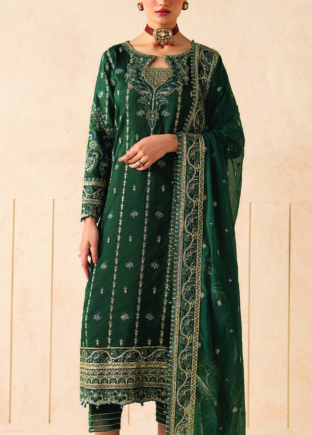 Syleena by Gulaal Unstitched Embroidered Raw Silk 3 Piece Suit GL26USR Zumara SD-24 - Festive Collection