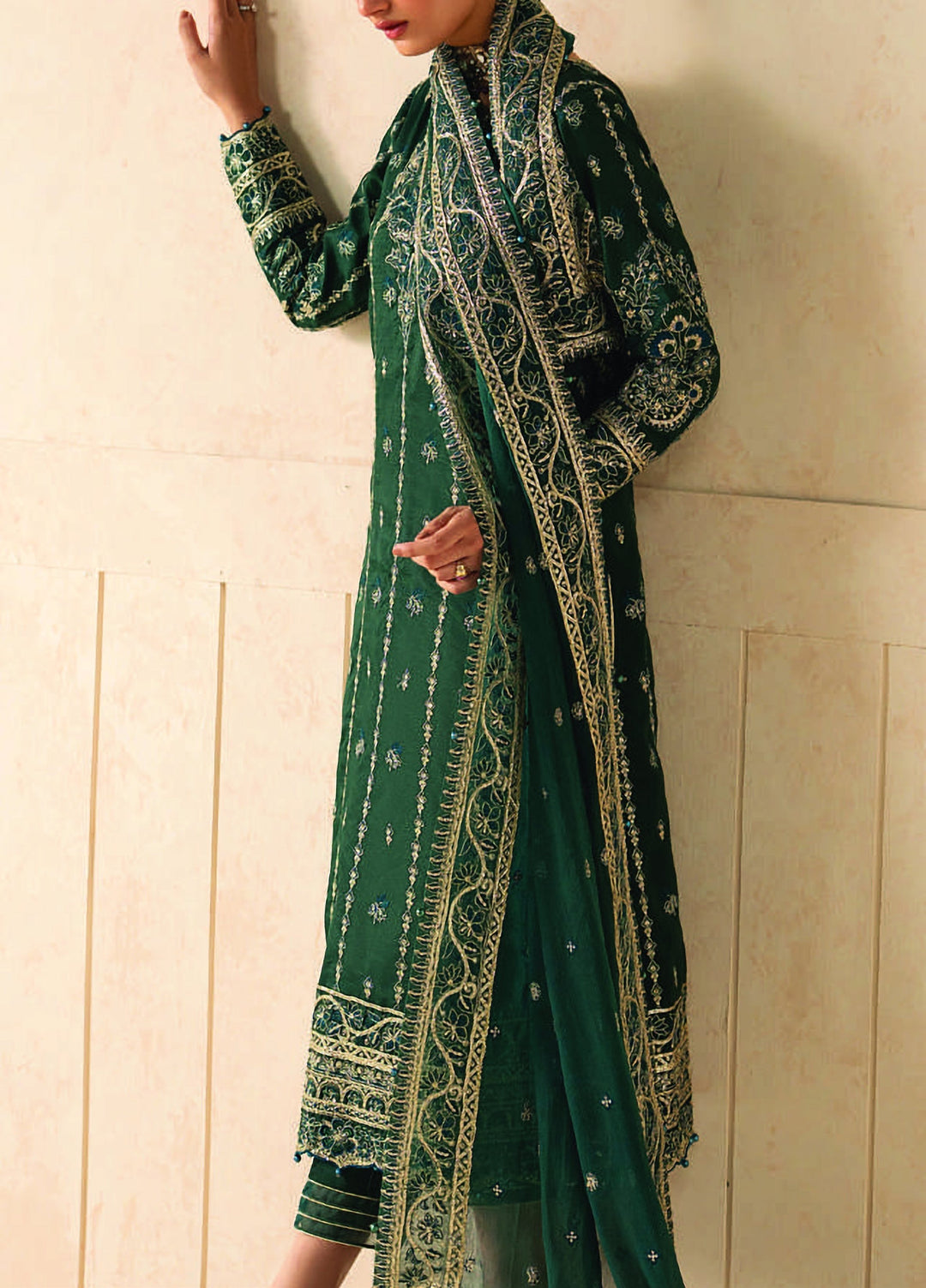 Syleena by Gulaal Unstitched Embroidered Raw Silk 3 Piece Suit GL26USR Zumara SD-24 - Festive Collection