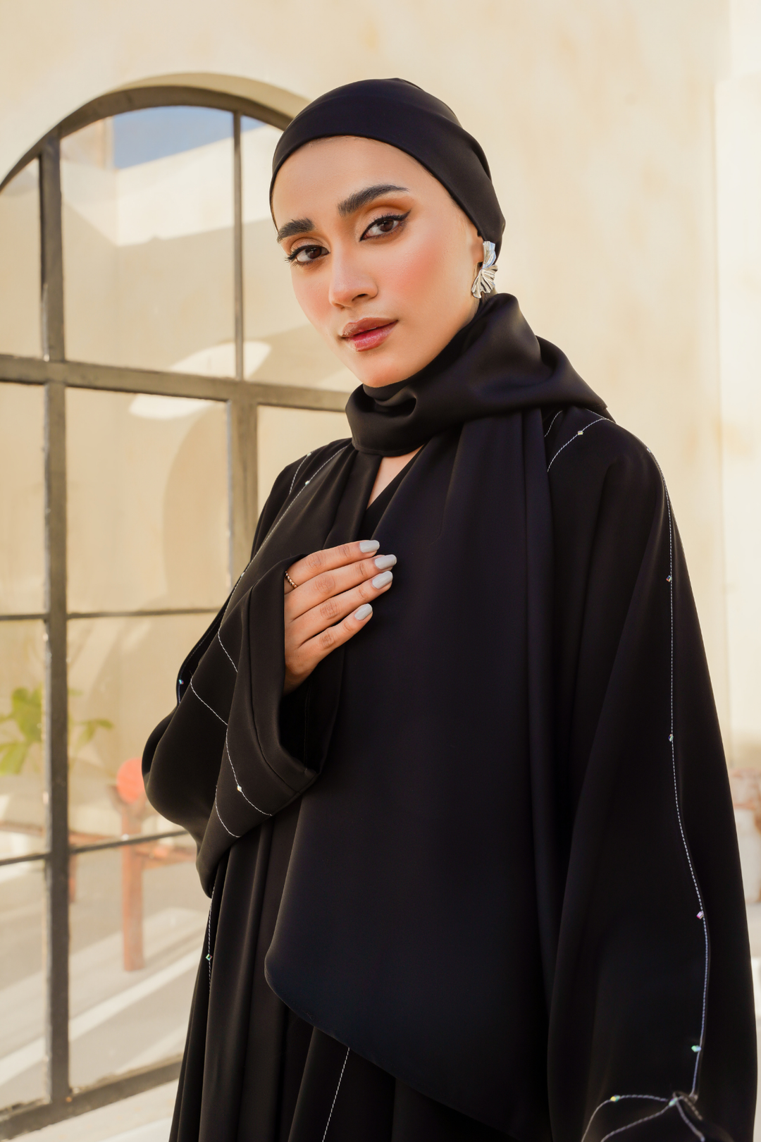 Divinely Crafted Abaya Casual Crepe 1 Piece Hareer Abaya | Buttoned Up