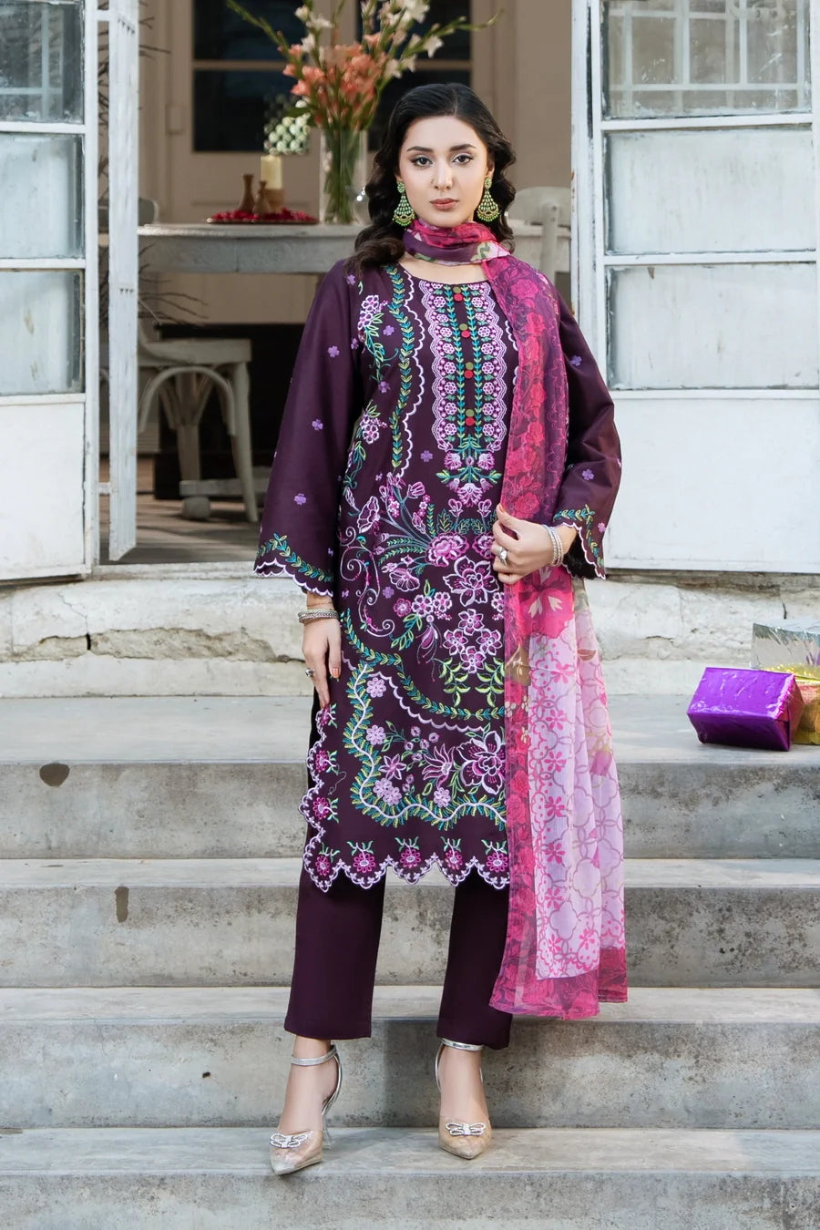 Dhaga Women RTW Embroidered Cotton 3 Piece Lantana - Eid Collection