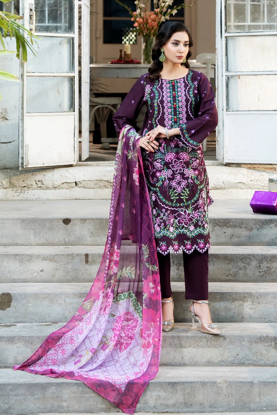 Dhaga Women RTW Embroidered Cotton 3 Piece Lantana - Eid Collection