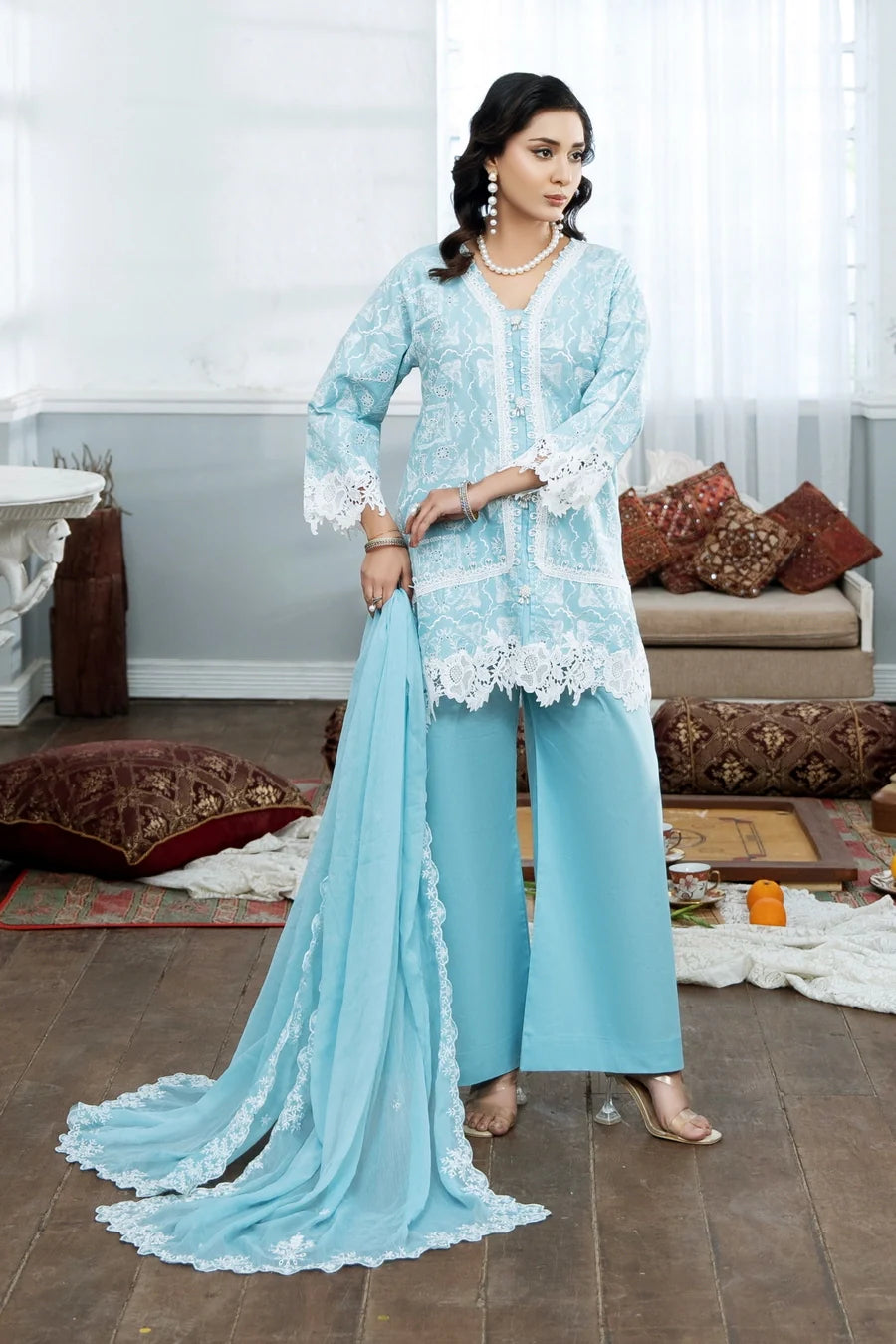 Dhaga Women RTW Embroidered Cotton 3 Piece Opalite - Eid Collection
