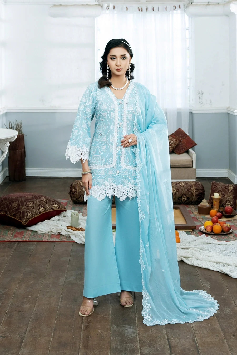 Dhaga Women RTW Embroidered Cotton 3 Piece Opalite - Eid Collection