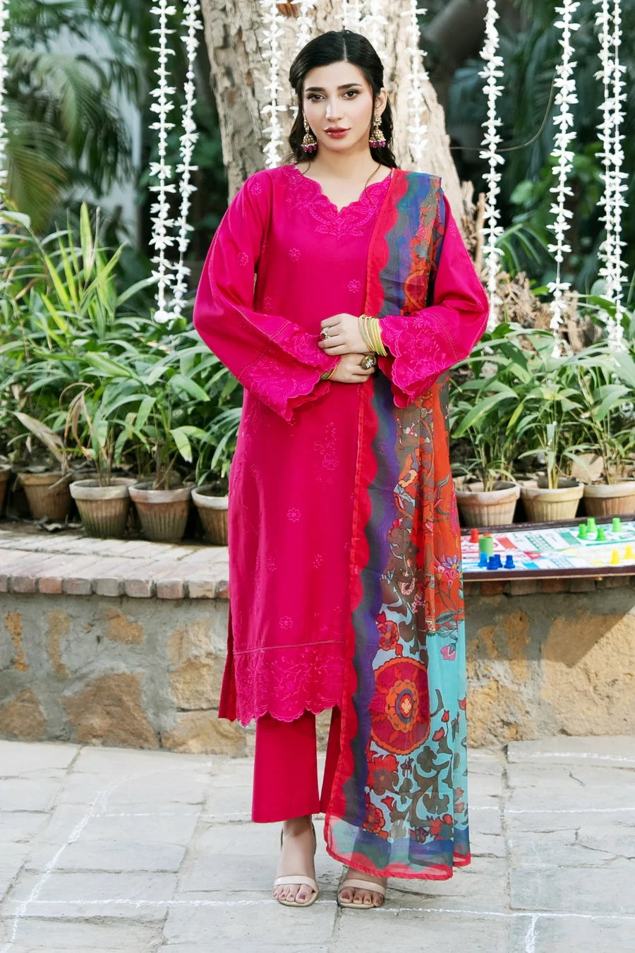 Dhaga Women RTW Embroidered Cotton 3 Piece Petal pop - Eid Collection