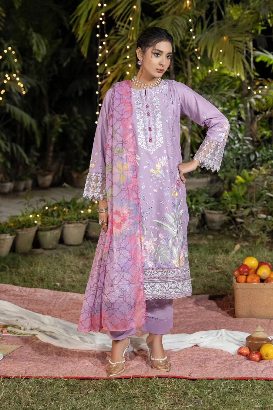 Dhaga Women RTW Embroidered Cotton 3 Piece Elara - Eid Collection