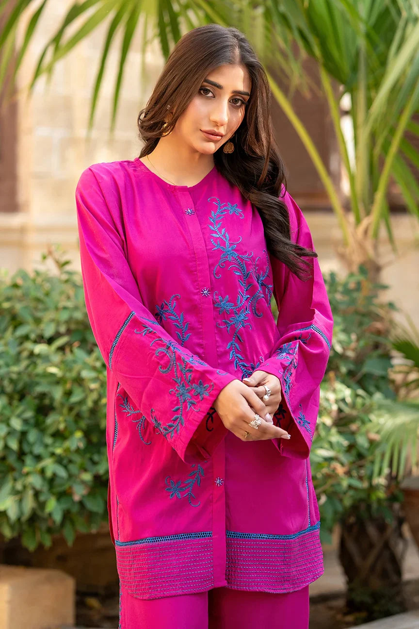 Dhaga Women Pret Embroidered 2 Piece cotton Midnight Magenta SS25DSE140 - Summer Collection