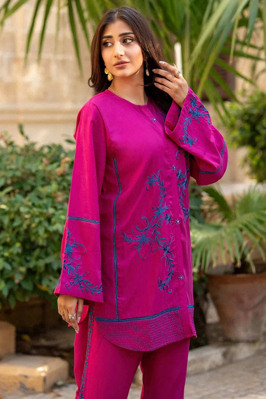 Dhaga Women Pret Embroidered 2 Piece cotton Midnight Magenta SS25DSE140 - Summer Collection