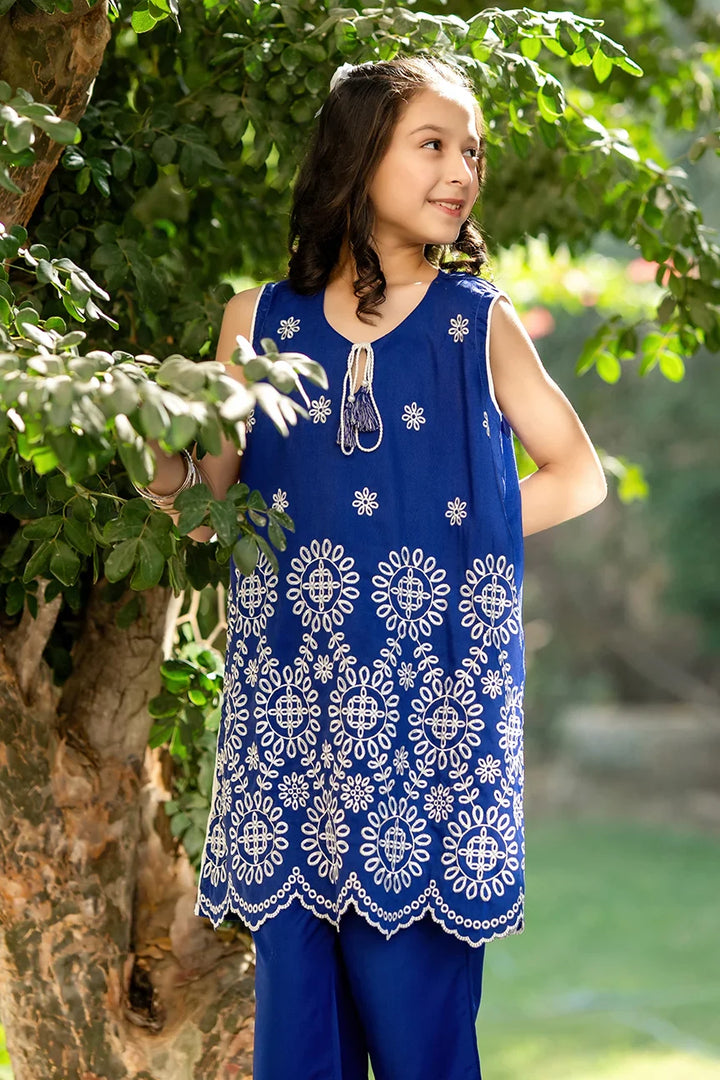 Dhaga Kids Pret Embroidred Cotton 2 Piece Blue Bloomer SS25DSE007 - Summer Collection