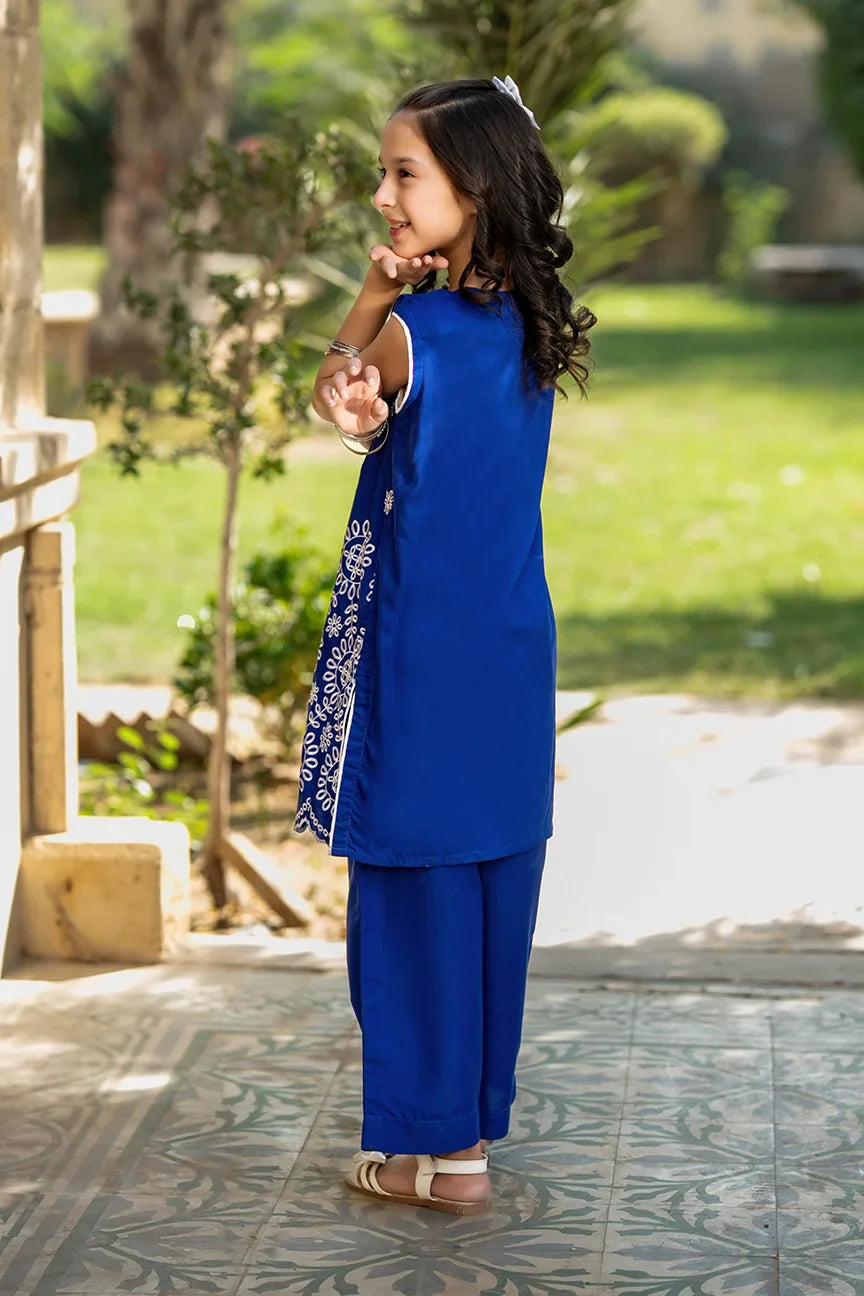 Dhaga Kids Pret Embroidred Cotton 2 Piece Blue Bloomer SS25DSE007 - Summer Collection