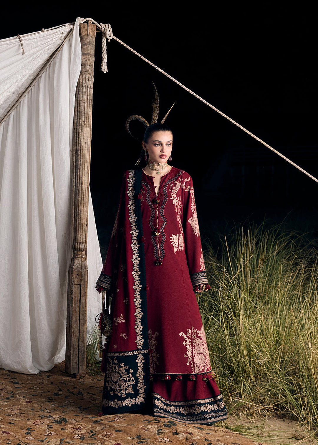 Radha Kishan by Hussain Rehar Unstitched Embroidered Karandi 3 Piece Suit RUBEUS - Winter Collection